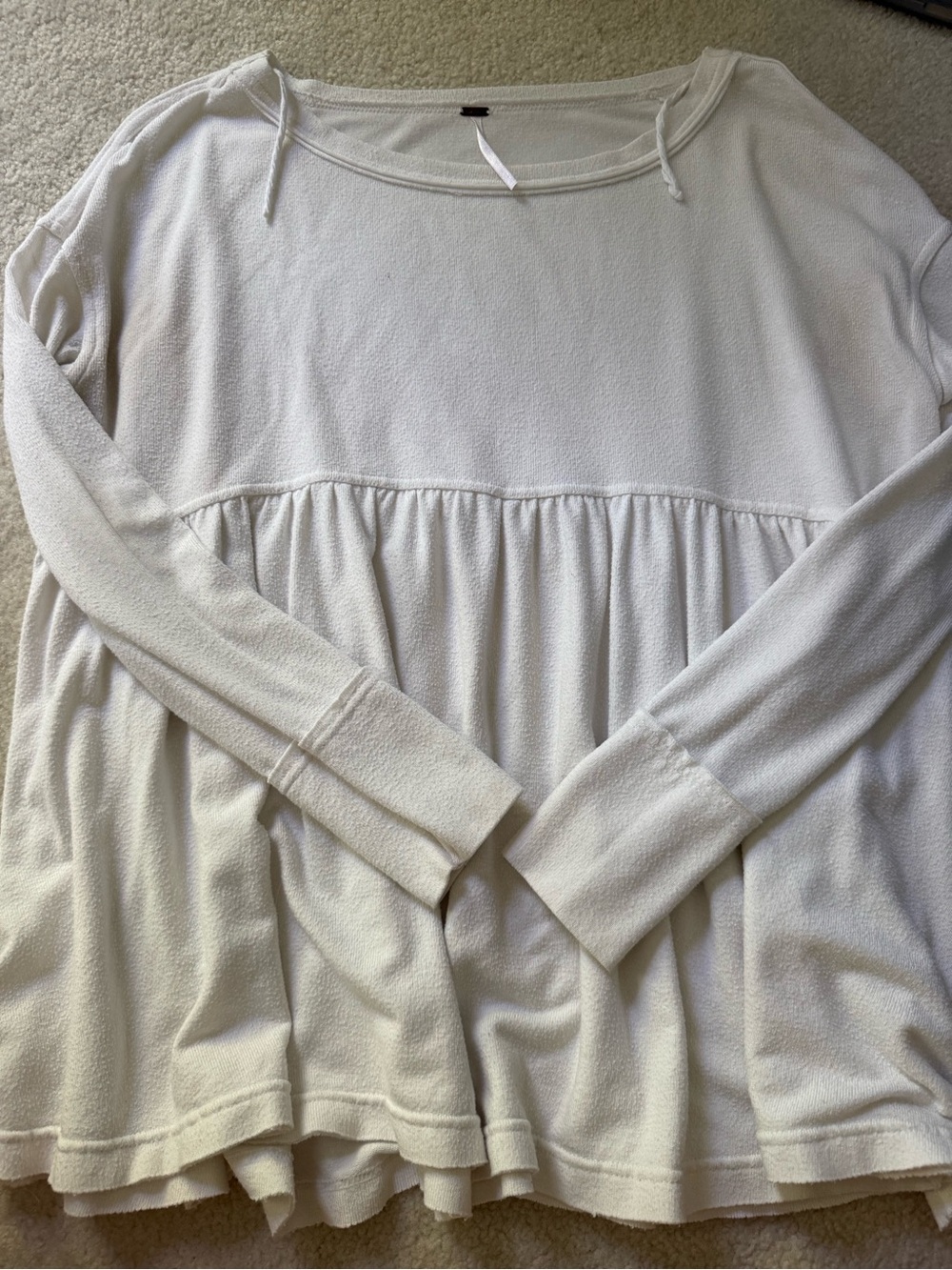Free People Cream Peplum Long-Sleeve Pullover